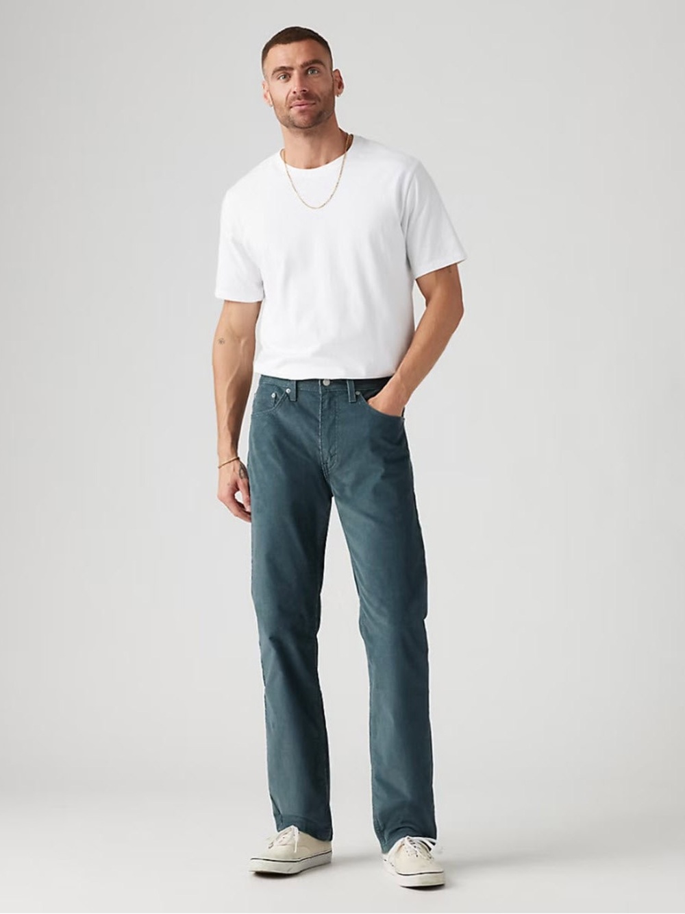 Levi’s Mens 505 Regular Fit Corduroy Pants (Slate Blue)
